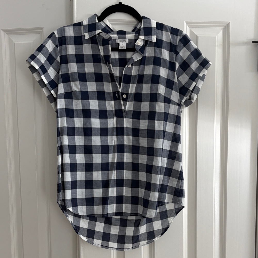 J. Crew Navy and White Checkered 1/2 button down top